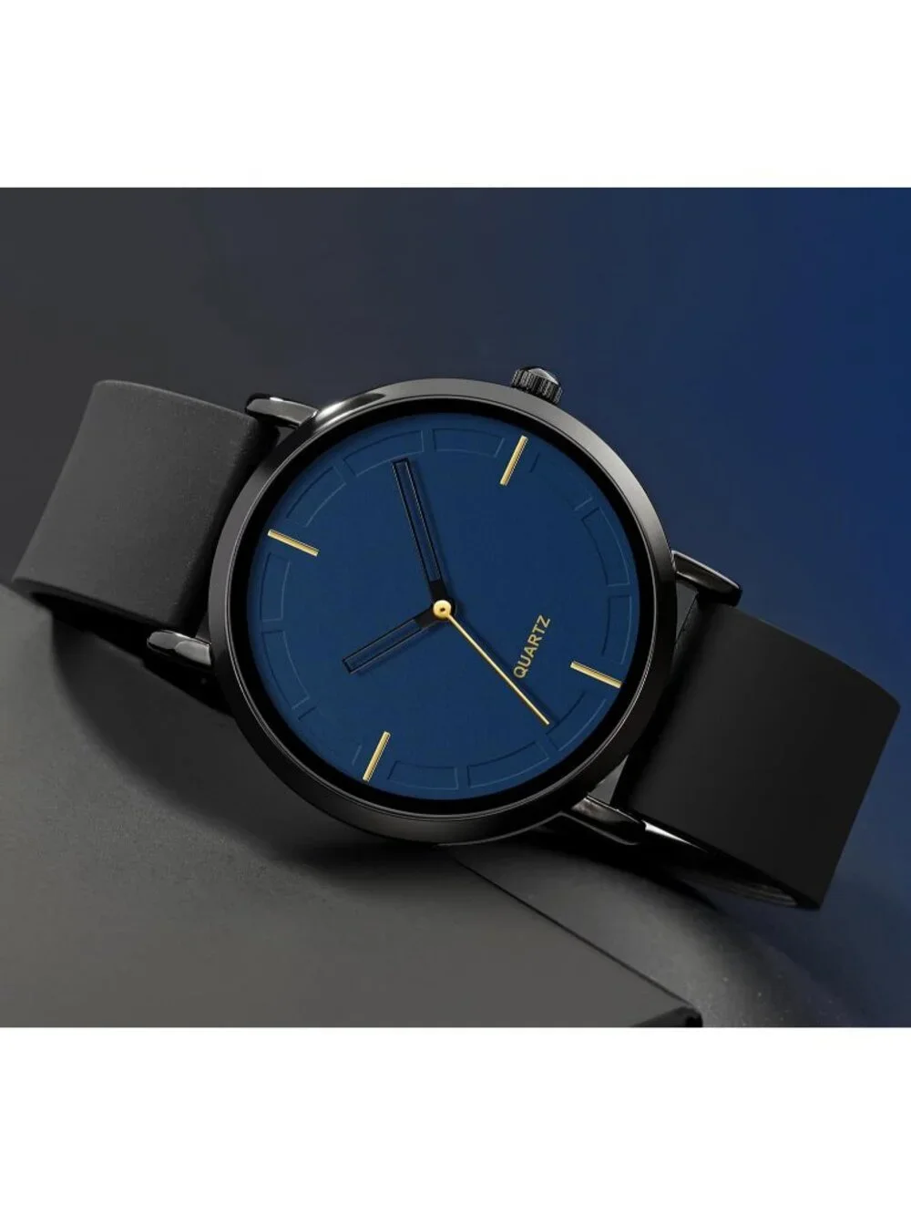 Women's Black Blue Analog Quartz Simple Silicone Strap Waterproof Sport Watch
